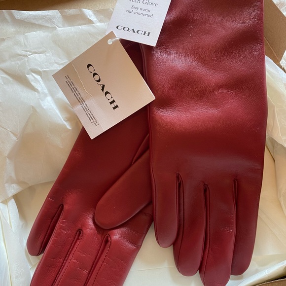 NWT Coach Cherry Leather Wool Lined Gloves - Picture 2 of 5